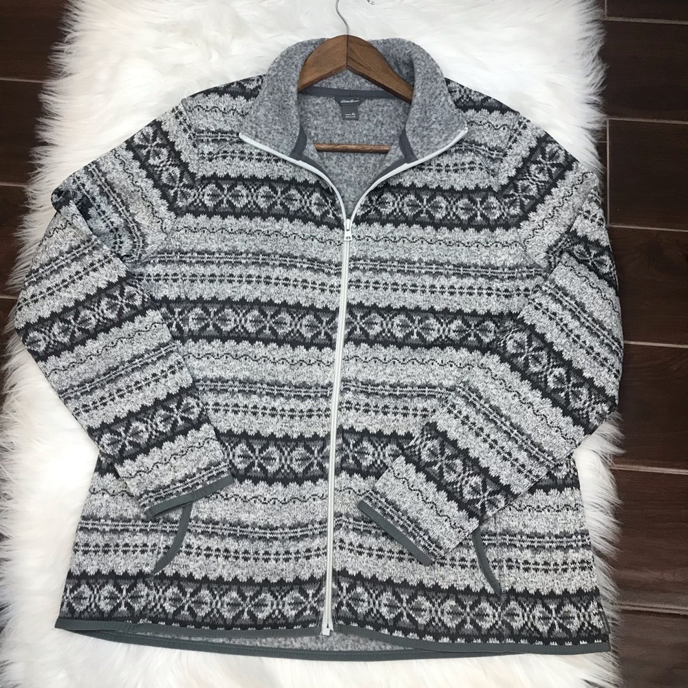 Eddie Bauer Women's Full Zip Jacket XL Gray Nordic Athletic Fit Pockets …